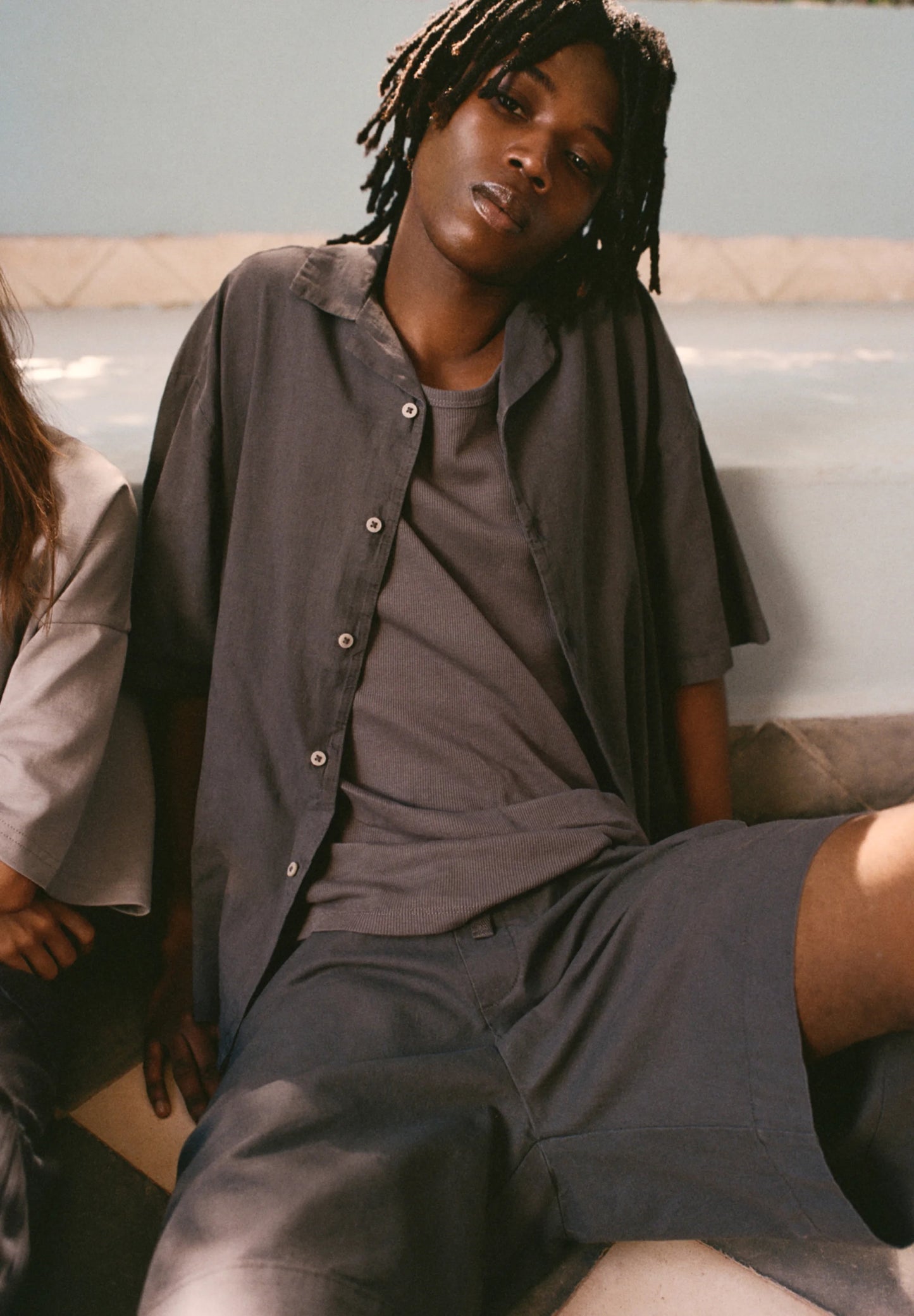 LINEN BLEND - Camicia - dark grey