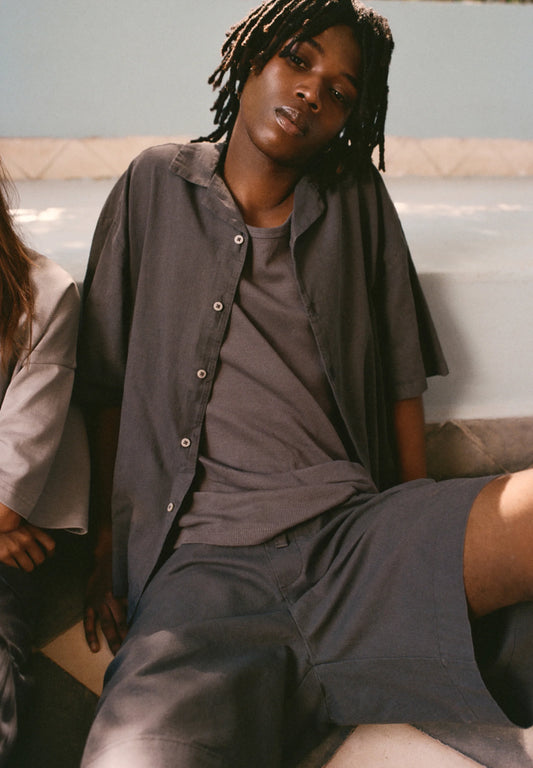 LINEN BLEND - Camicia - dark grey
